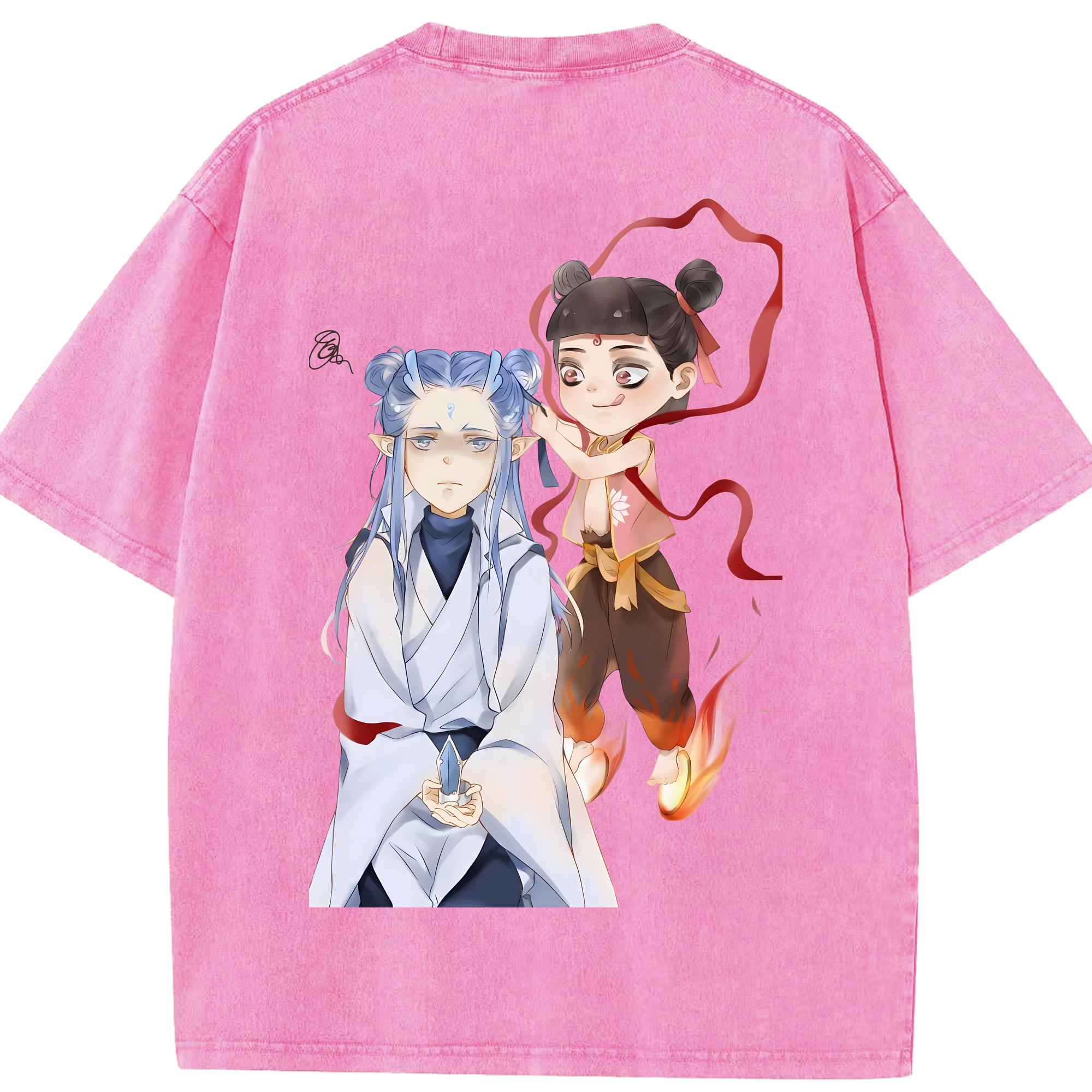 （画像用） Ne Zha 2 ナタ 魔童の大暴れ 綿100% ヴィンテージ風 半袖Tシャツ（背面プリント）